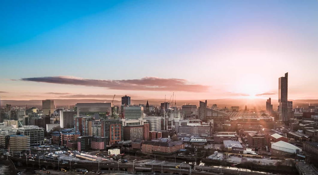 Manchester skyline at sunrise